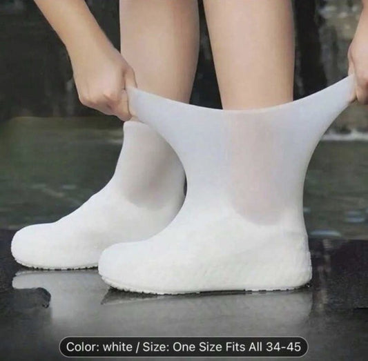 Reusable Waterproof White Latex Shoe Covers for Rain Boots - Unisex