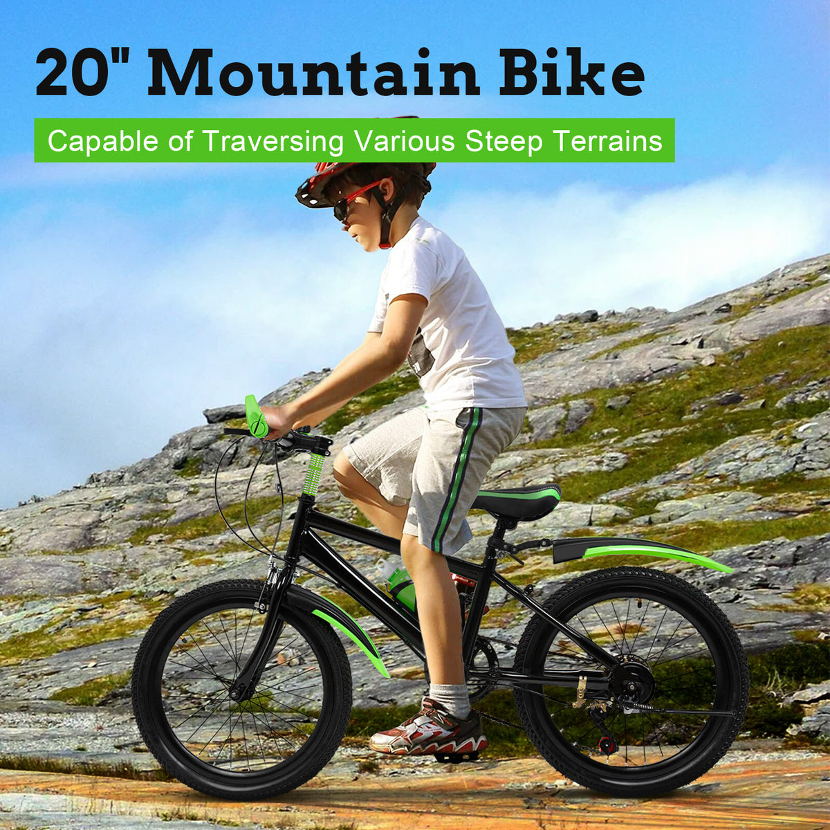 20 Inch Kids Mountain Bike Bicycle for Children Boys & Girls, Adjustable Frame