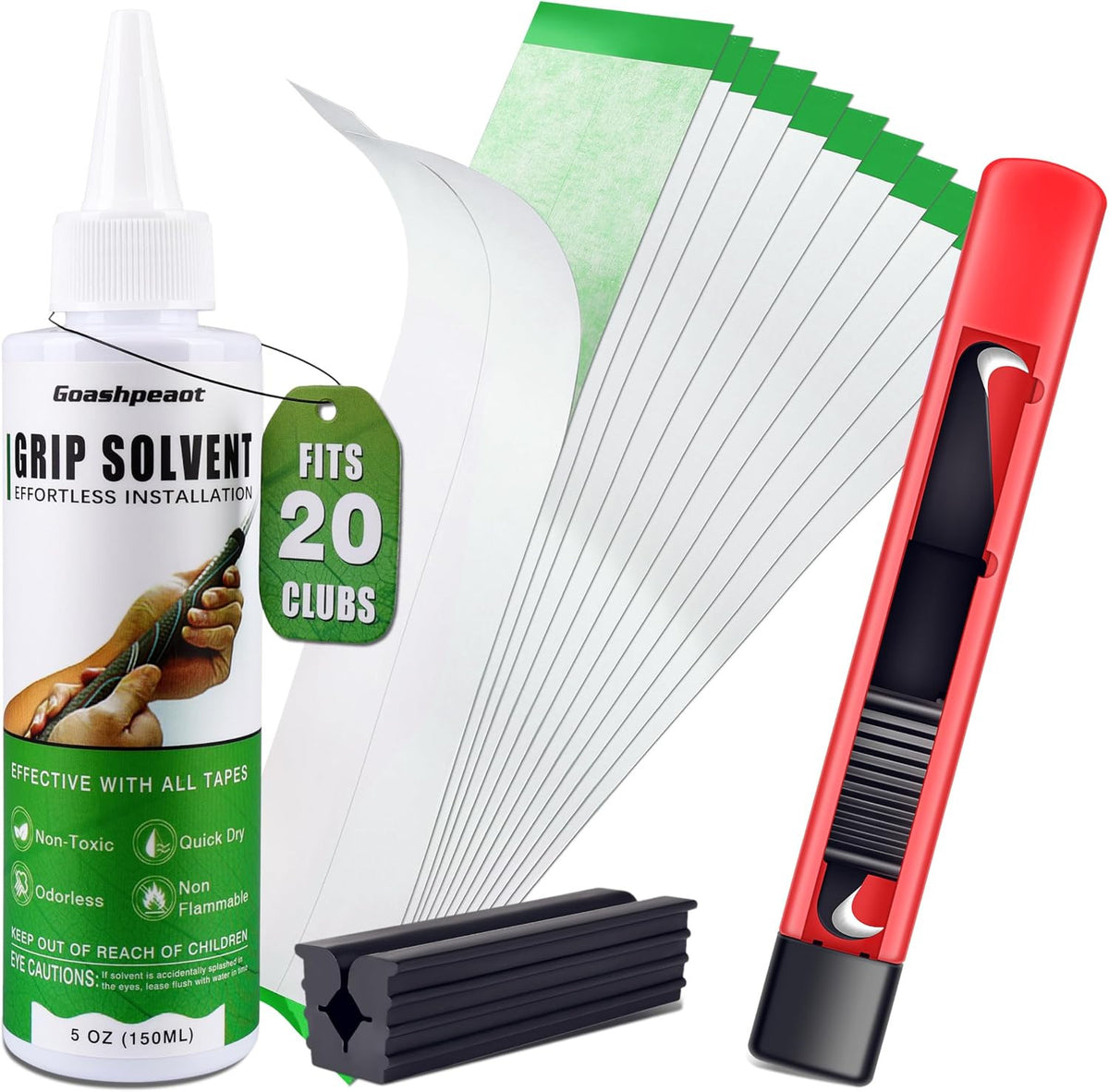 Golf Regripping Kit with Grip Solvent, Double-Sided Tape, Hook Knife & Vise Clamp