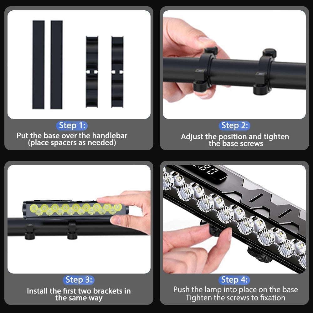 Rechargeable Bicycle Headlamp 10000mAh LED Front Rear Light Set with USB Charging
