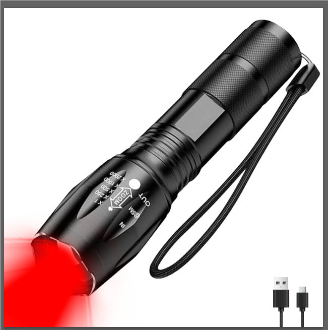 2-in-1 White and Red LED Flashlight with Zoomable Focus - Pocket-sized Torch