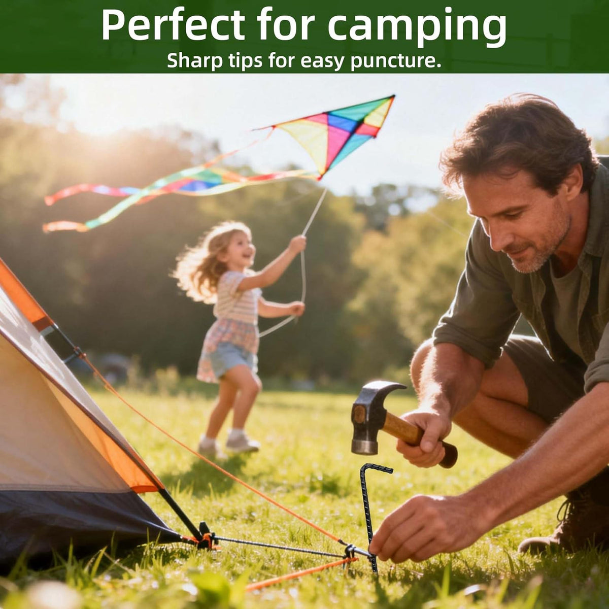 Heavy Duty Rebar Tent Stakes 10 Pack - Outdoor Camping Ground Anchors