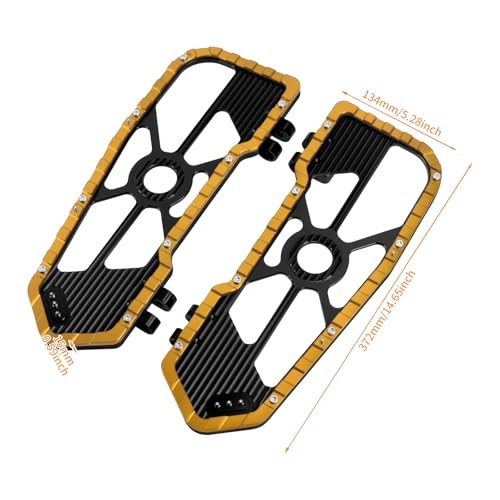 Harley Motorcycle Driver Floorboard Pegs - CNC Aluminum Footboards with Anti-Slip Surface, Yellow & Black Finish