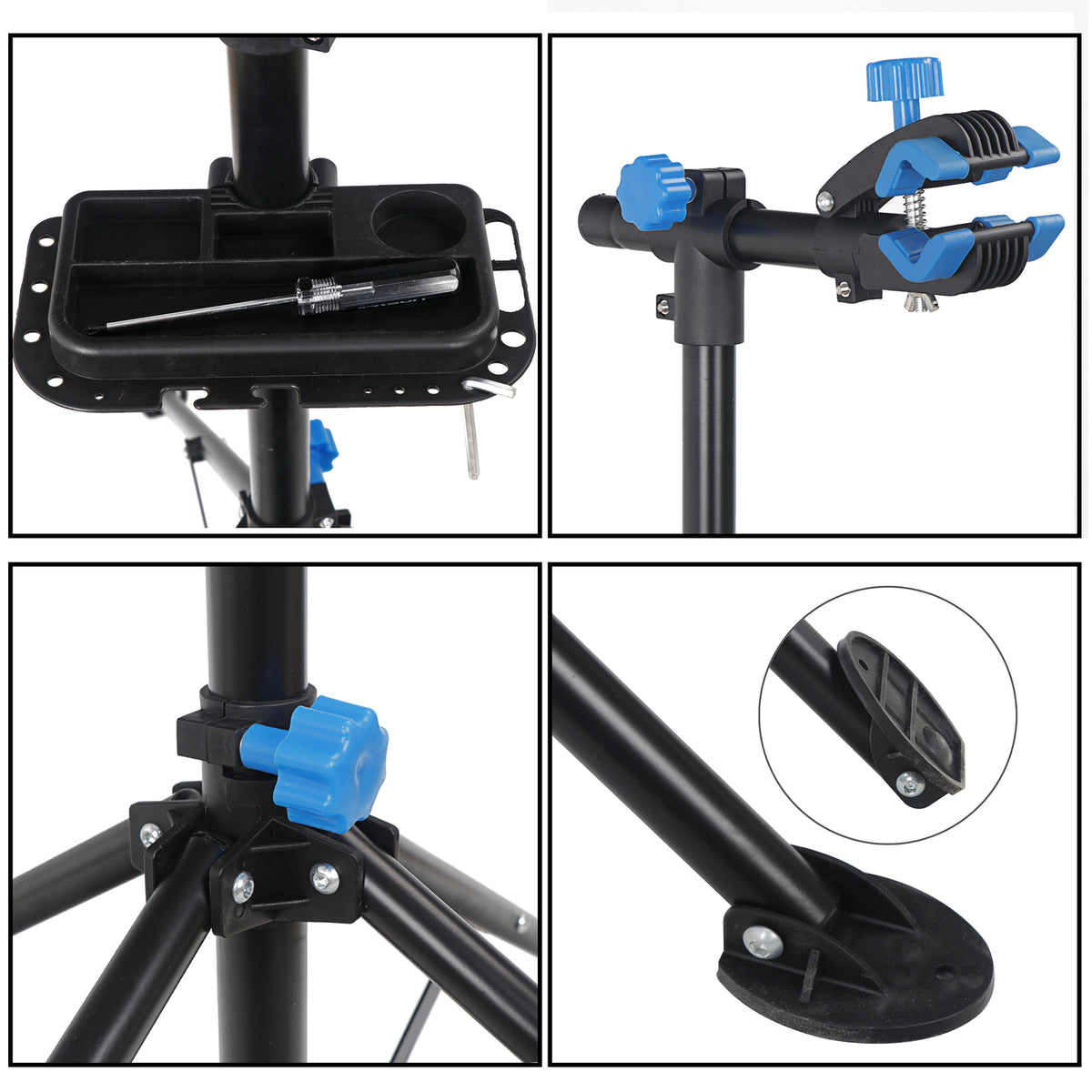 Adjustable Bicycle Repair Stand with Foldable Legs and Tool Tray