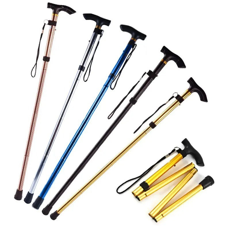 Adjustable Collapsible Aluminum Walking Cane - Folding Travel Stick with Rubber Tip
