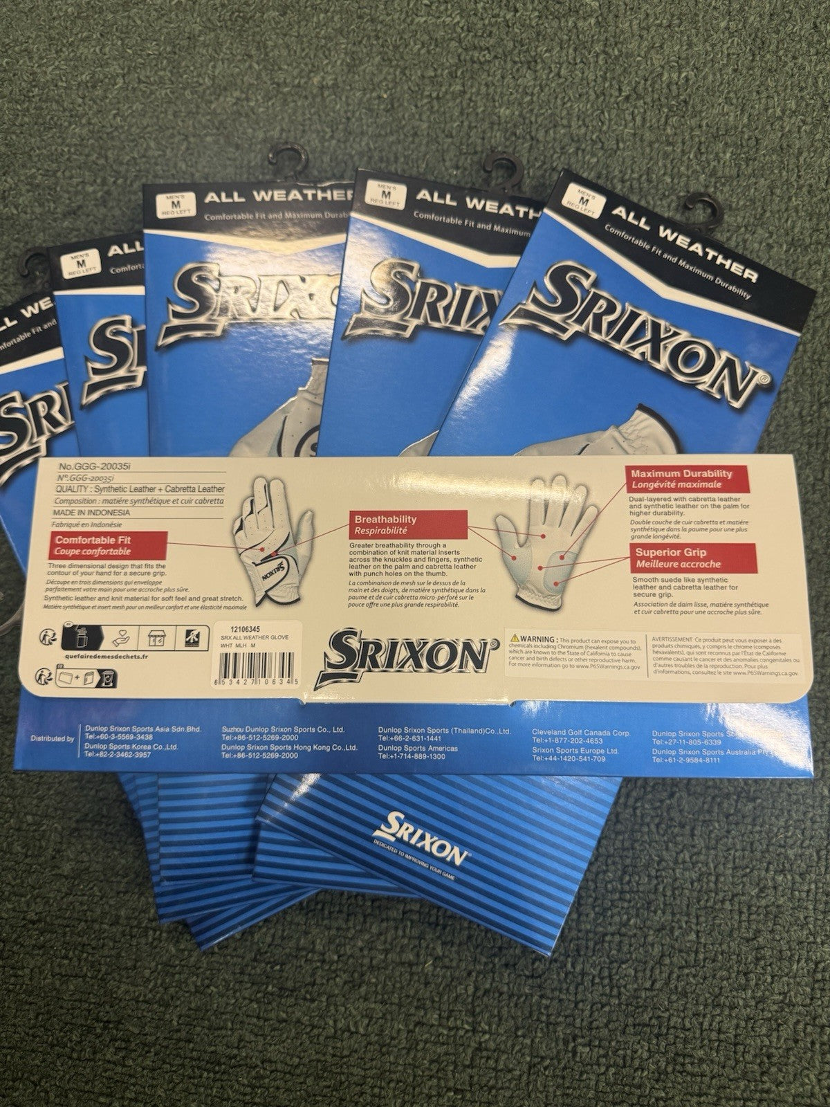 Men's Left-Hand All-Weather Golf Gloves 6-Pack - Medium Size