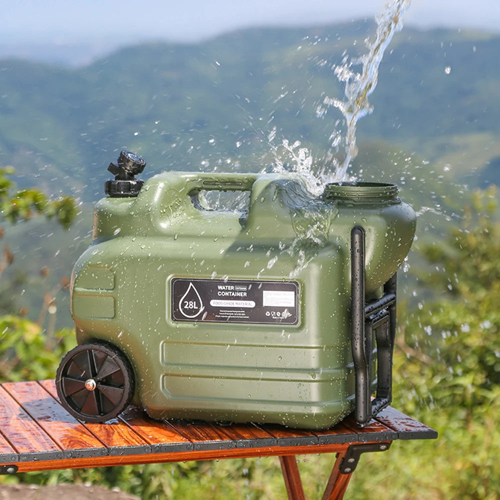 7 Gallon Portable Water Container with Wheels & Spigot for Camping & Outdoor Use