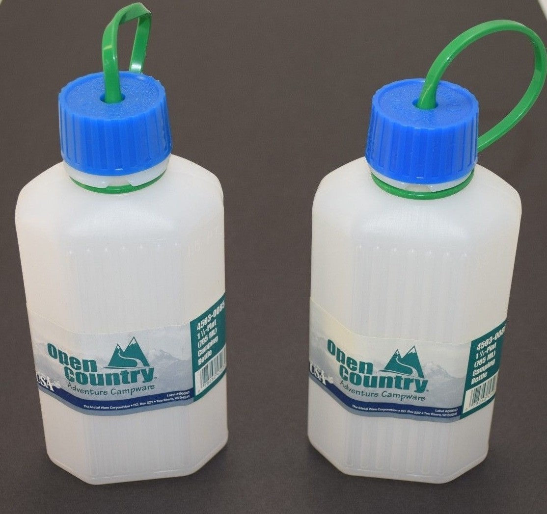 2 Pack Camping Water Bottles 1.5 Pint Durable Reusable Plastic with Stopper