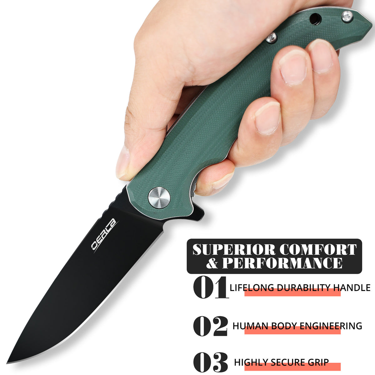 8.9 Inch Folding Pocket Knife with D2 High Carbon Steel Blade, Green Handle