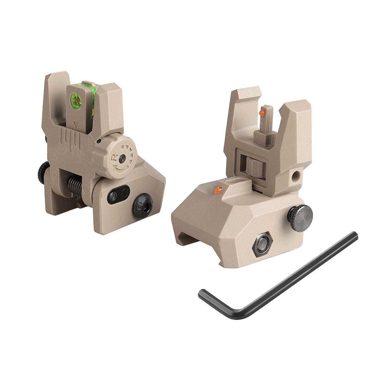 Foldable Iron Sights with Fiber Optics for Rifles - Flip-Up Dual Aiming Tan