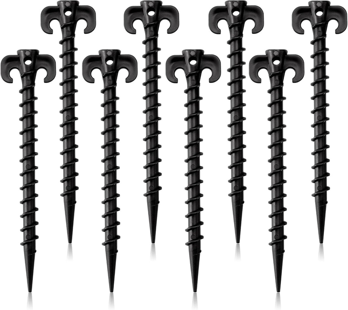 8 Pack 7.5 Inch Black Plastic Tent Stakes Spiral Sand Anchors for Camping Hiking