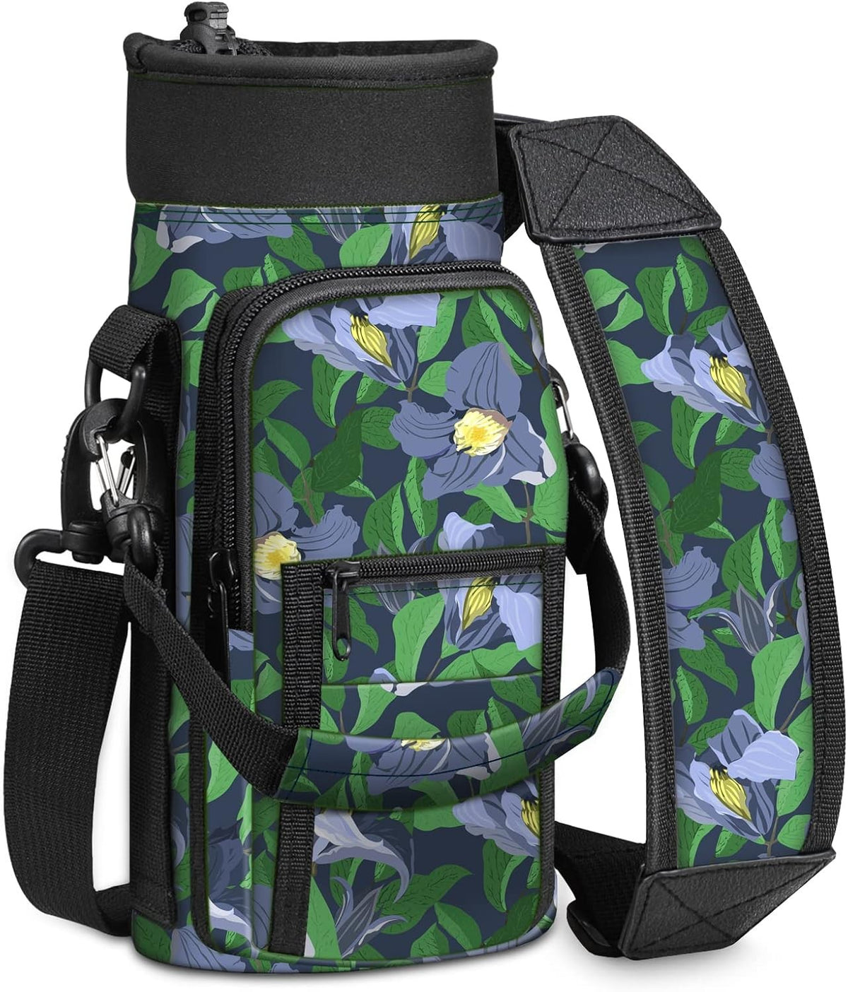 Sports Water Bottle Carrier Bag with Pockets Adjustable Strap for Hiking Travel