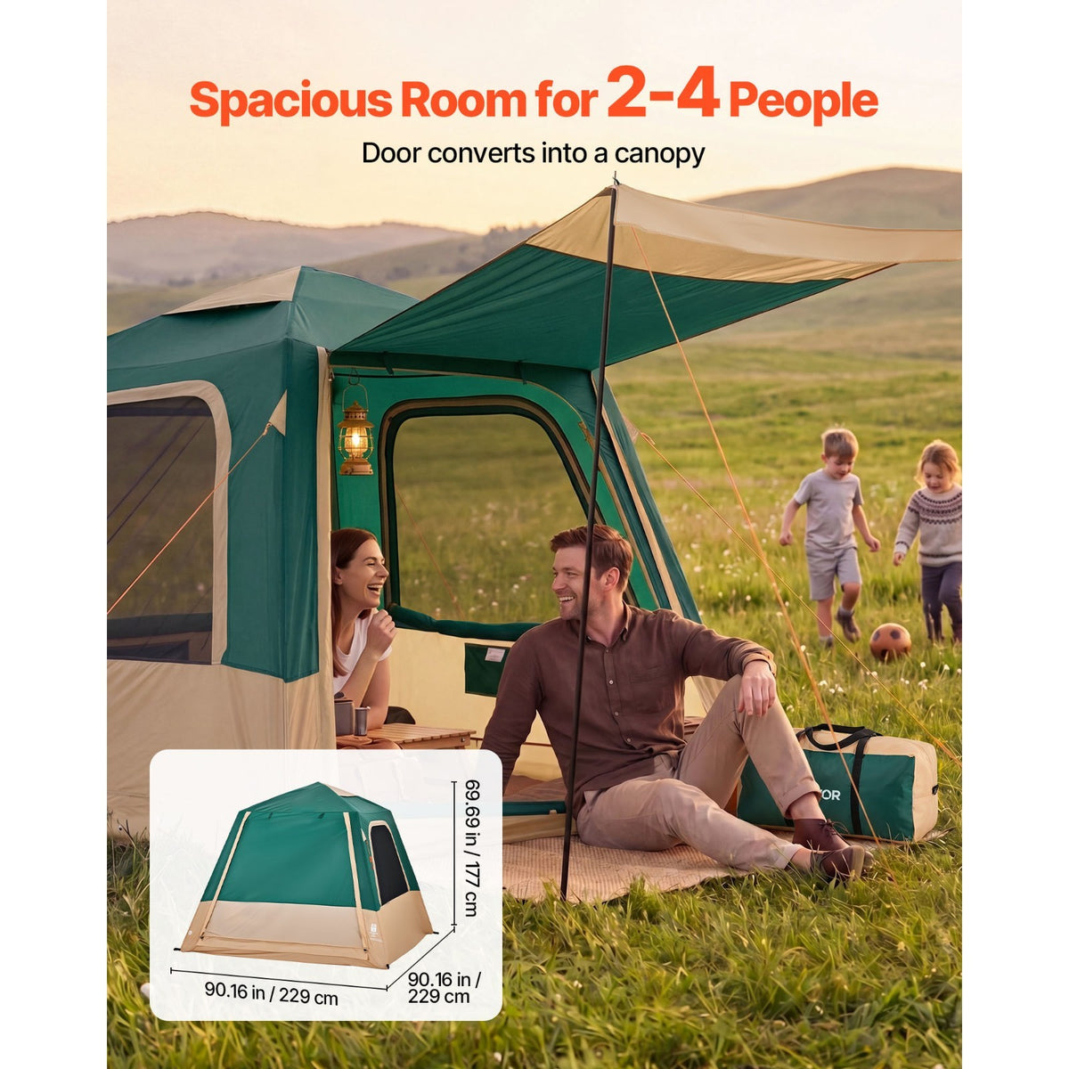 Inflatable Camping Tent for 4 Persons with Rechargeable Pump - Easy Setup & UV Protection