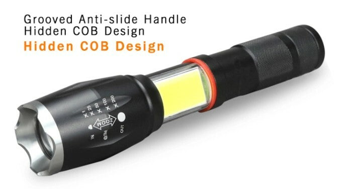 Rechargeable LED Flashlight with Magnetic COB Focus Beam and Emergency Red Flashlight