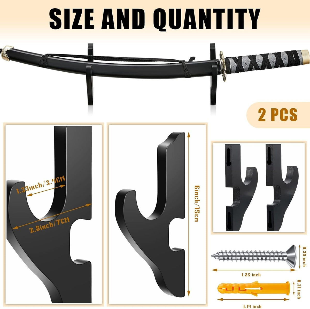 Unbranded Wall Mounts for Swords and Katana — Wood Display Brackets (Set of 2)