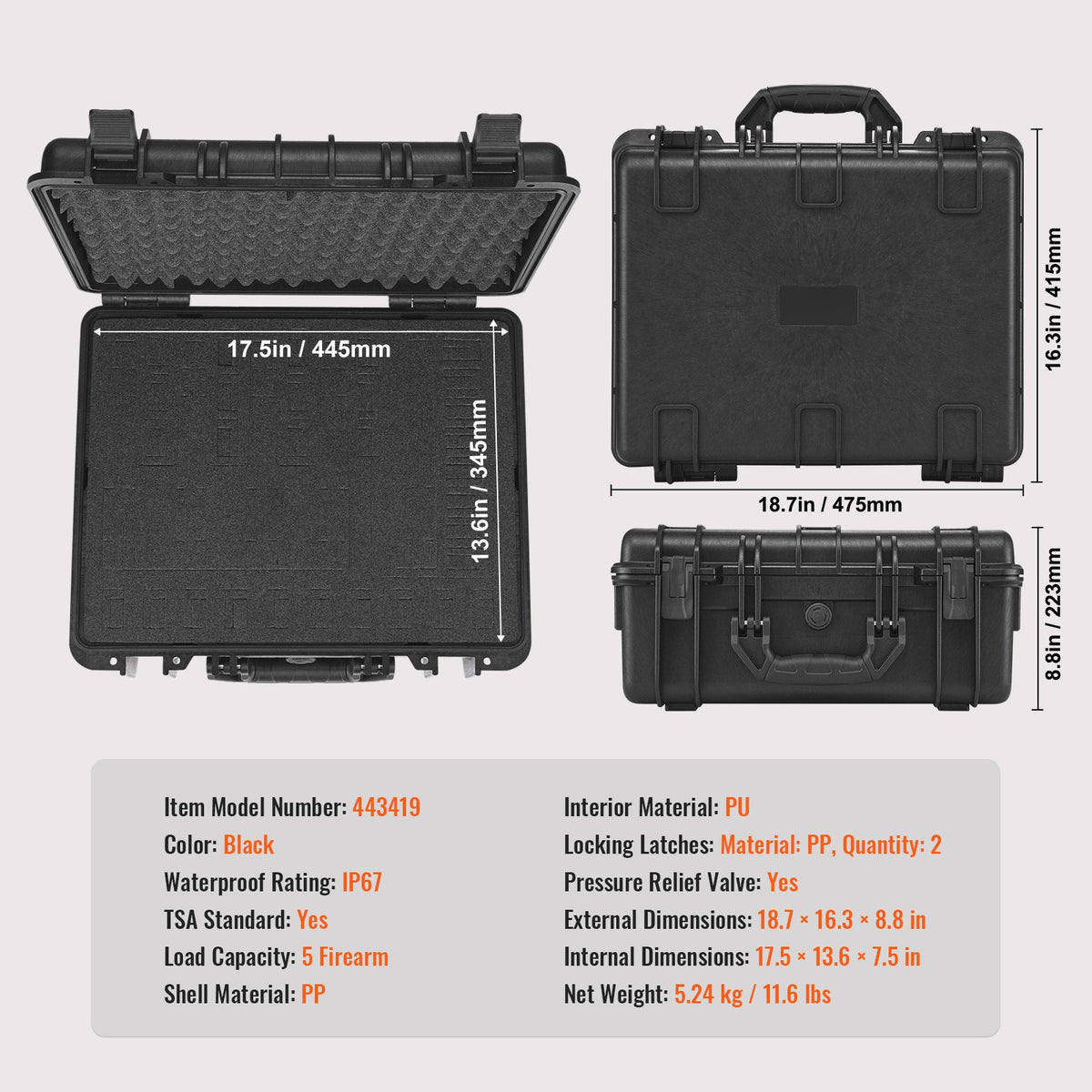 Hard Pistol Case for 5 Guns Waterproof Lockable Gun Storage Travel Case