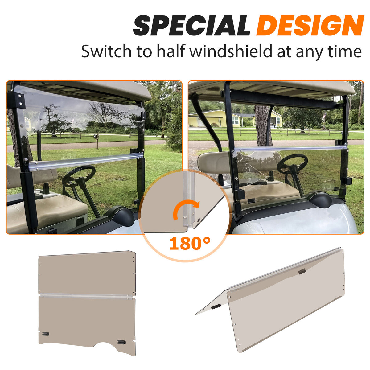 Tinted Windshield for EZGO RXV Golf Cart 2008-Up Folding Polycarbonate Protection