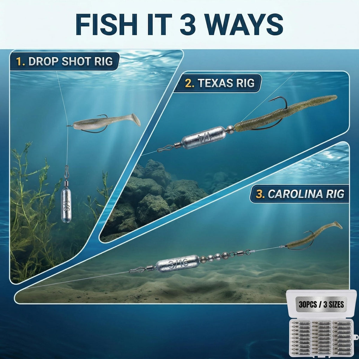 Drop Shot Fishing Weights Set - Lead Sinkers for Finesse & Drop Shot Rigging