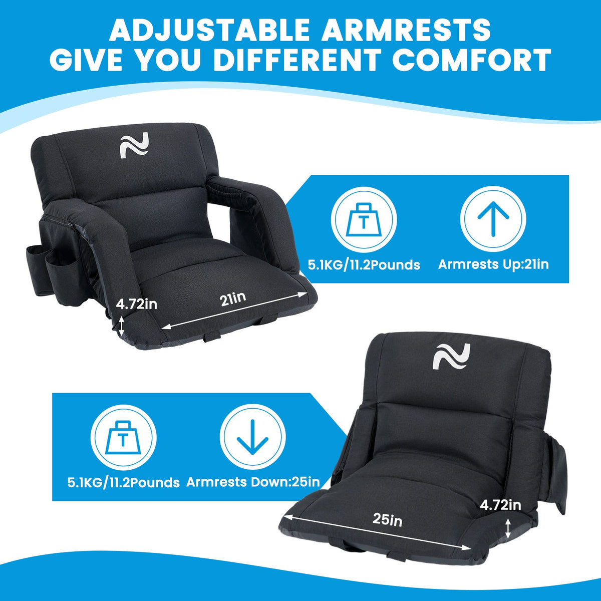 5-Inch Reclining Stadium Seat with Back Support and Sofa-Style Comfort