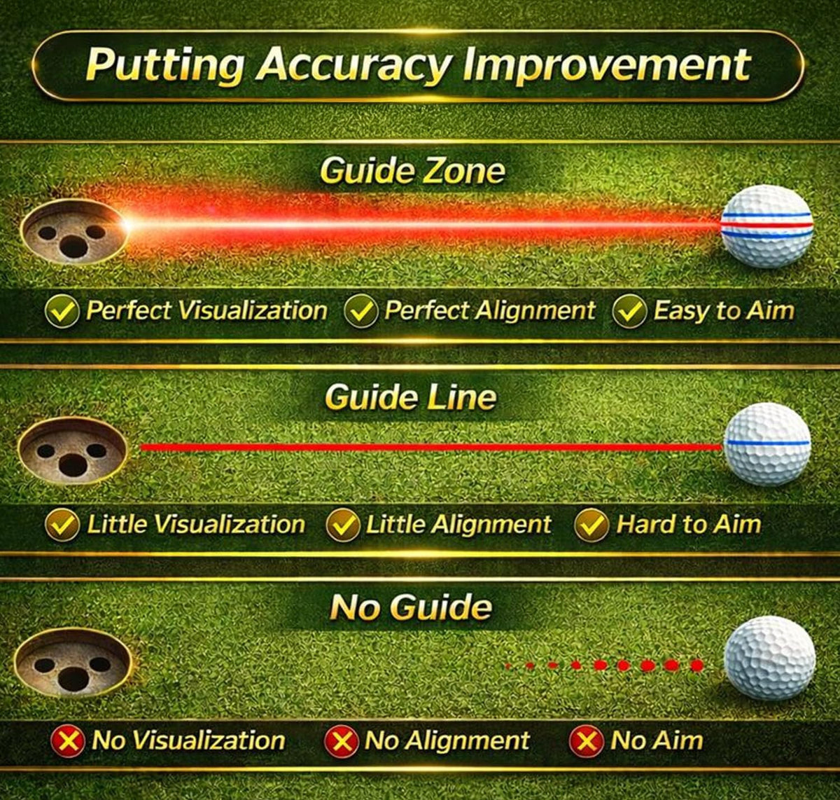 Golf Ball Marker Alignment Tool - 360 Degree Putt Liner for Accurate Putting