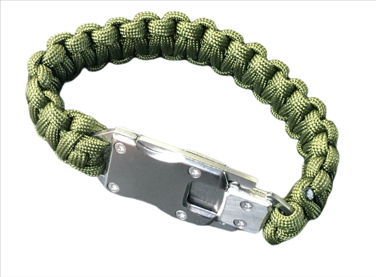 Paracord Survival Bracelet with Knife - Tactical Emergency Gear, Olive Green
