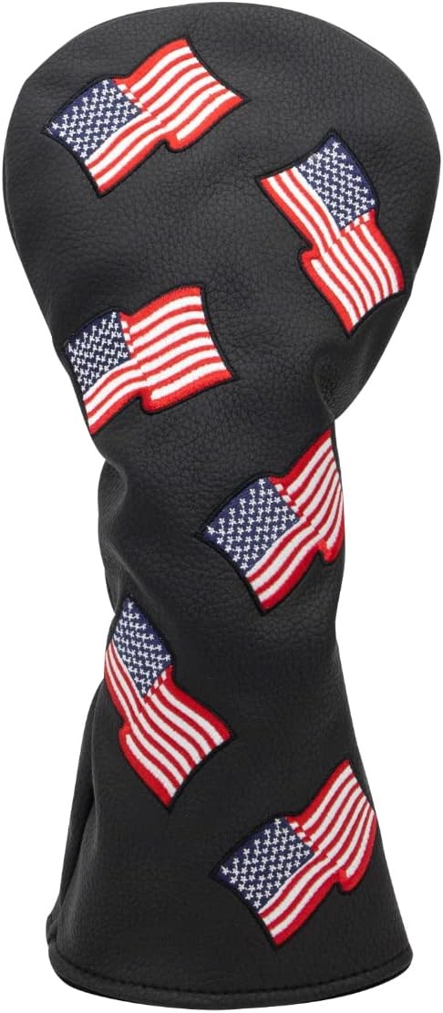 Patriotic Golf Club Head Cover Set USA Flag Driver Fairway Hybrid Black