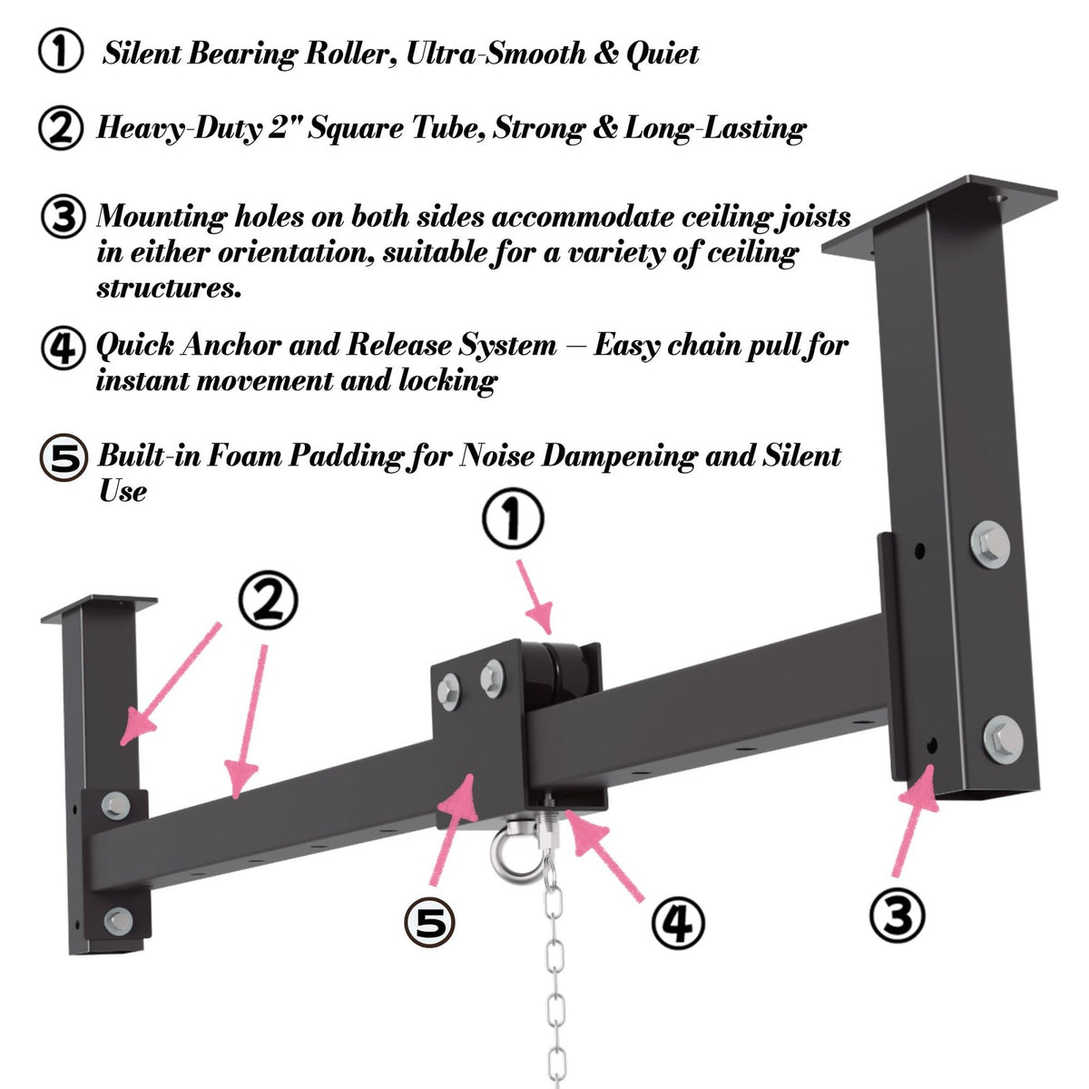 Wall Ceiling Heavy Bag Mount 44'' Roller Hanger - 300 lb Capacity