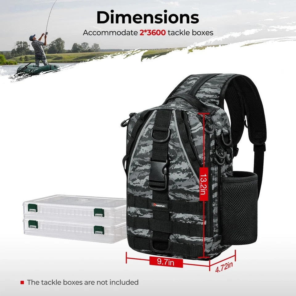 Fishing Backpack with Rod Holder - Lightweight Tackle Sling Bag Water-Resistant