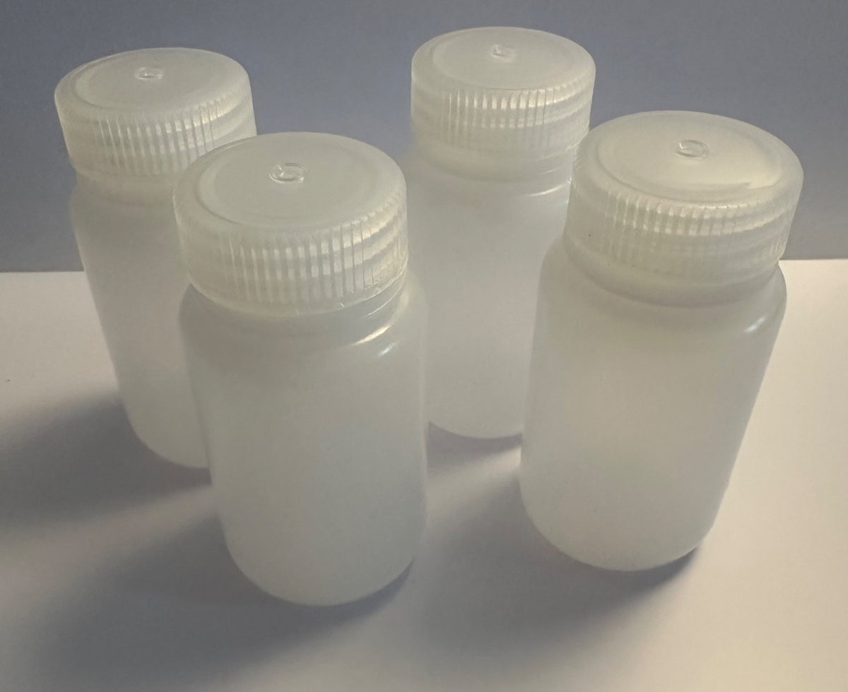 Reusable Plastic Water Storage Bottles - Wide Mouth, 125ml/4oz, Clear, Autoclavable Set