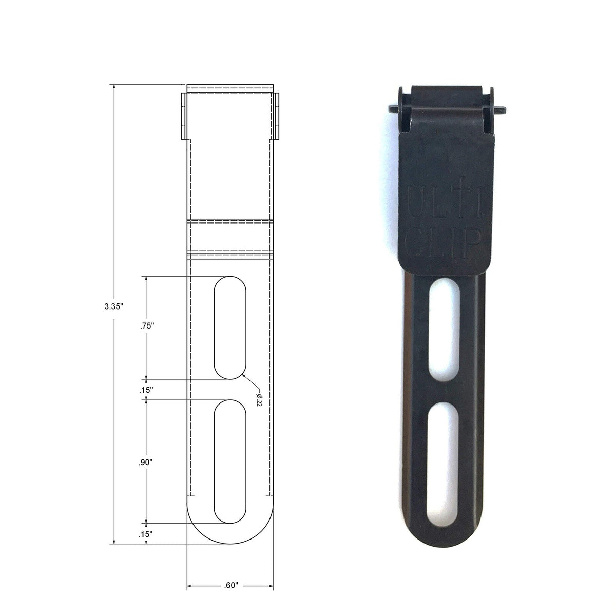 Ulticlip Slim Beltless Clip 3.3 Inch - Concealed Carry, Military Grade Steel