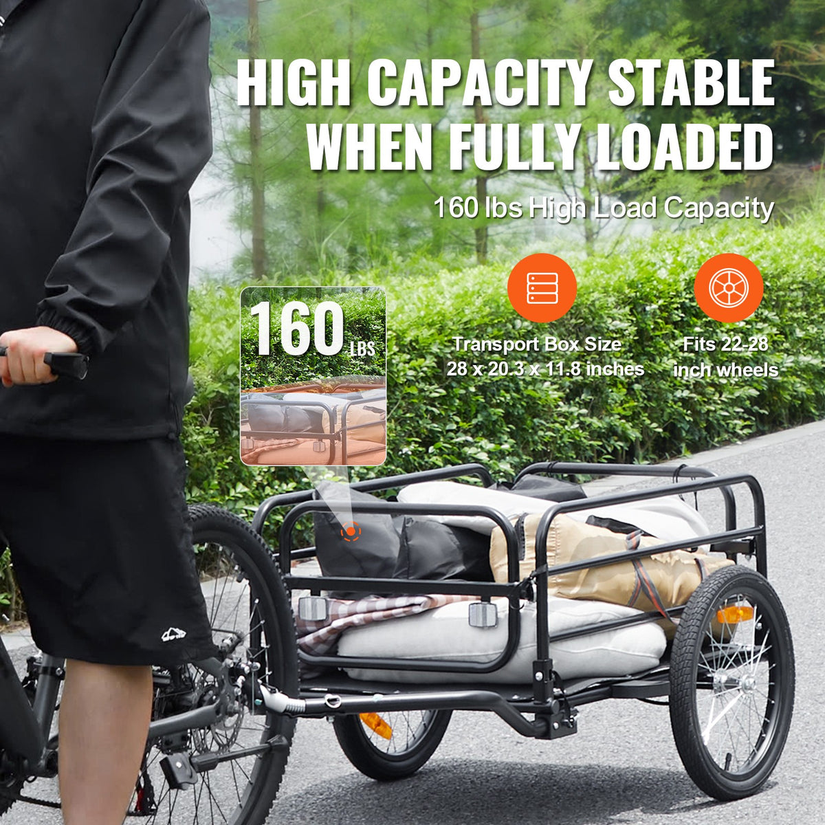 Bike Cargo Trailer 160 lbs Capacity Carbon Steel Bicycle Carrier with Foldable Frame