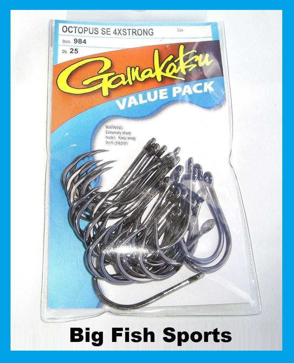 Gamakatsu Octopus Hooks - 4X Strong Fishing Hooks for Heavy Lines - Multiple Sizes