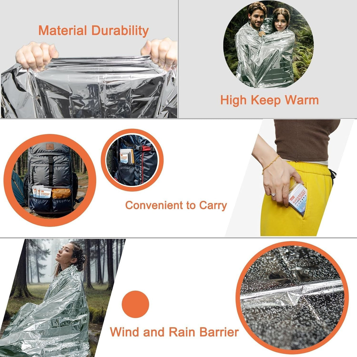 Large Emergency Mylar Thermal Blankets 82x62 Inches - Pack of 4