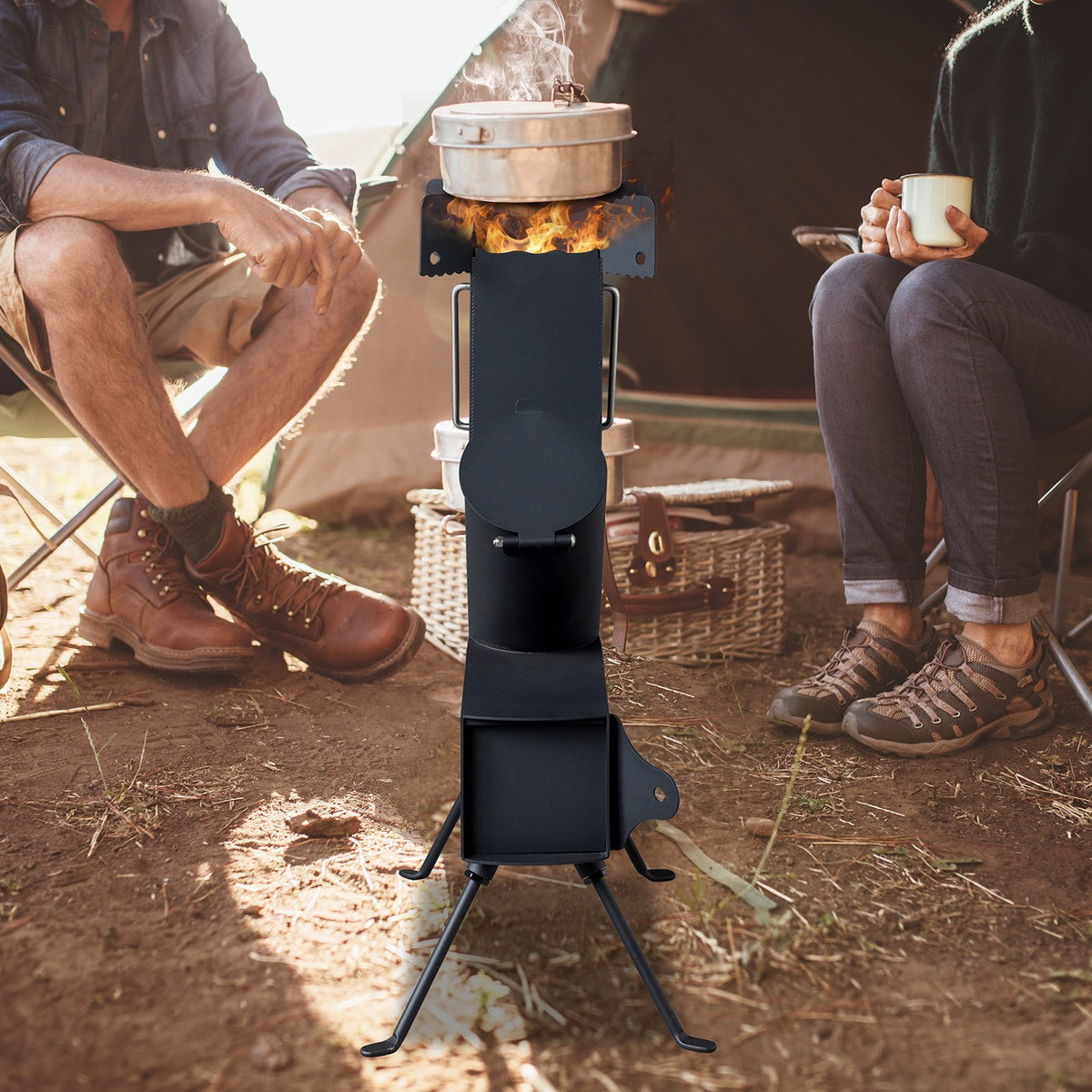 Heavy Duty Portable Camping Rocket Stove for Off-Grid Cooking & Survival