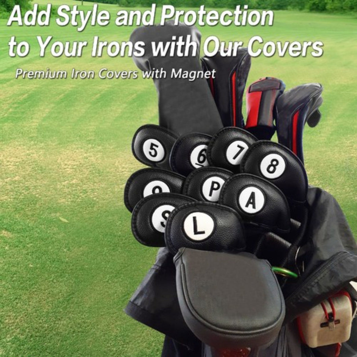 11 Pack Leather Golf Club Head Covers with Magnetic Closure - Multiple Colors