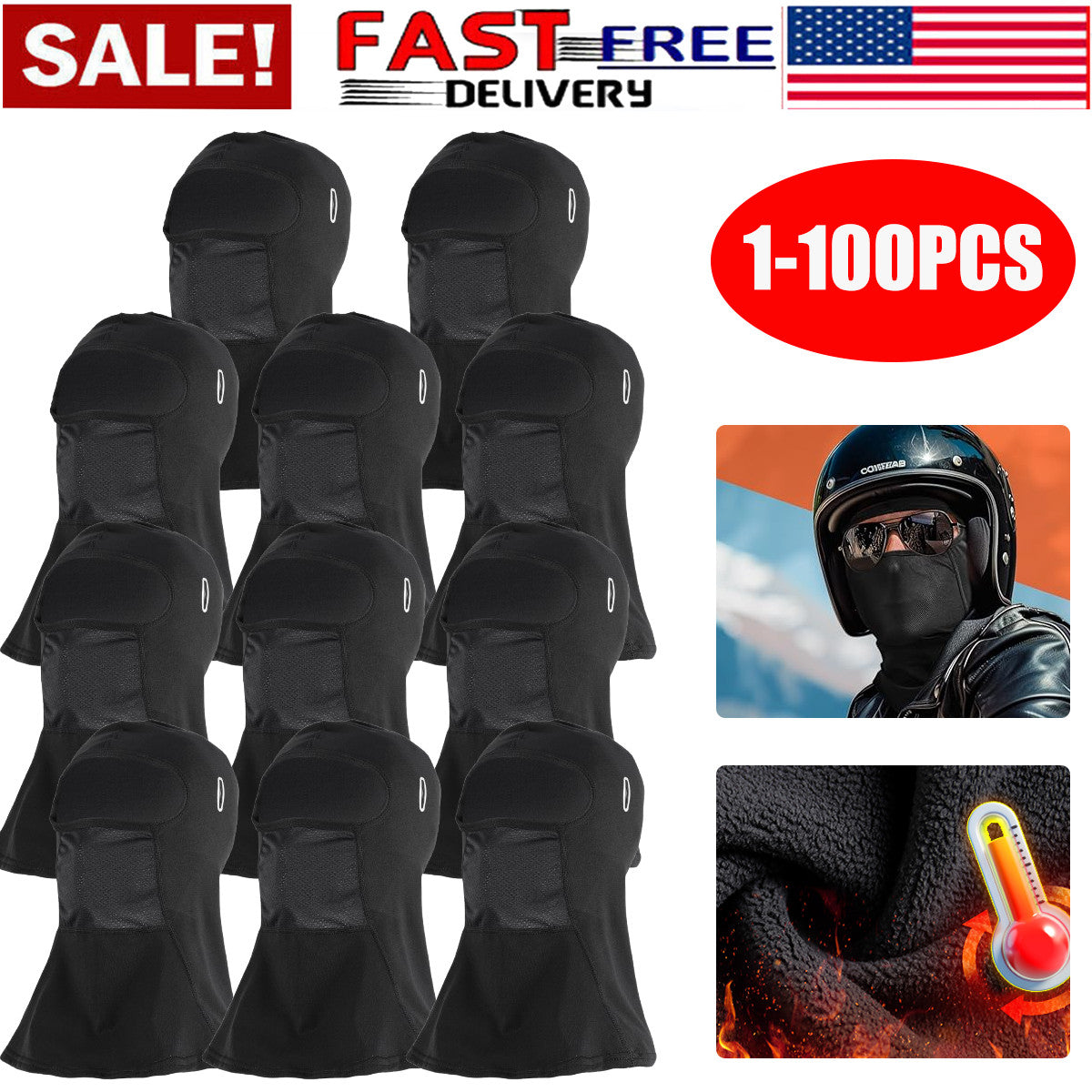 Winter Thermal Motorcycle Balaclava Windproof Ski Face Mask with Fleece Lining