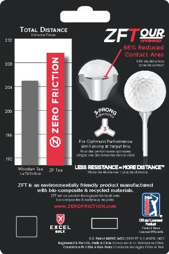 Zero Friction Tour 3-Prong Golf Tees - 1-3/4 Inch, Pack of 20, White