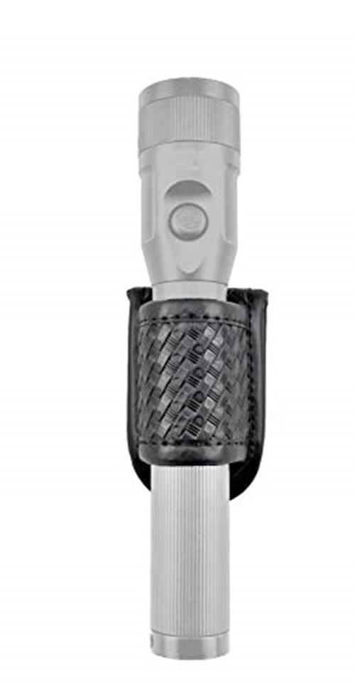 Duty Belt Flashlight Holder - Basketweave Synthetic Leather, Fits 2-2.25 inch Belts