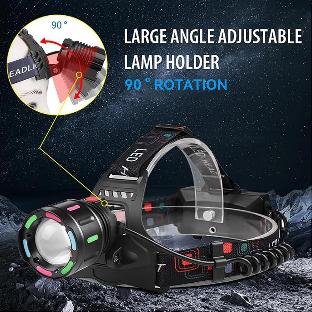 Rechargeable LED Headlamp with Zoom & 4 Light Modes - Super Bright 1500 Lumens