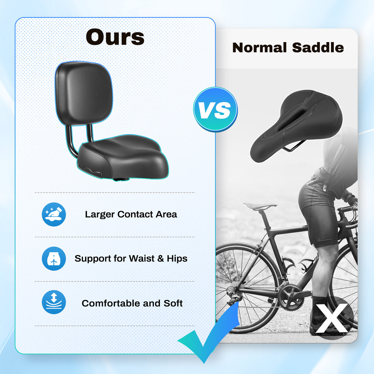 Universal Wide Bicycle & Tricycle Saddle Seat with Backrest - Black