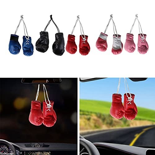 Mini Leather Boxing Gloves for Car & Home Decor - Pink 4x2.3 Inch Set