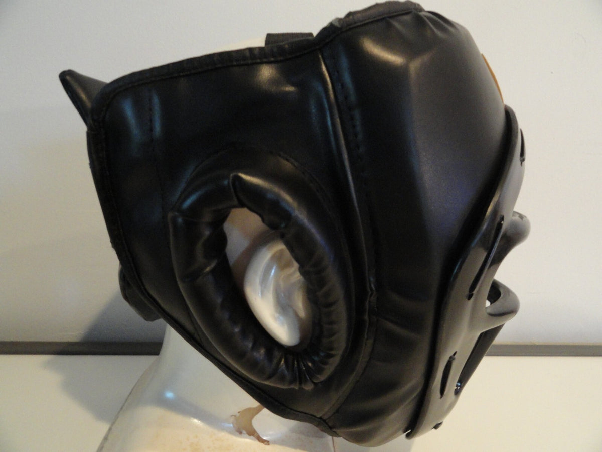 Adult MMA Headguard with Face Cage - Black Vinyl Sparring Gear