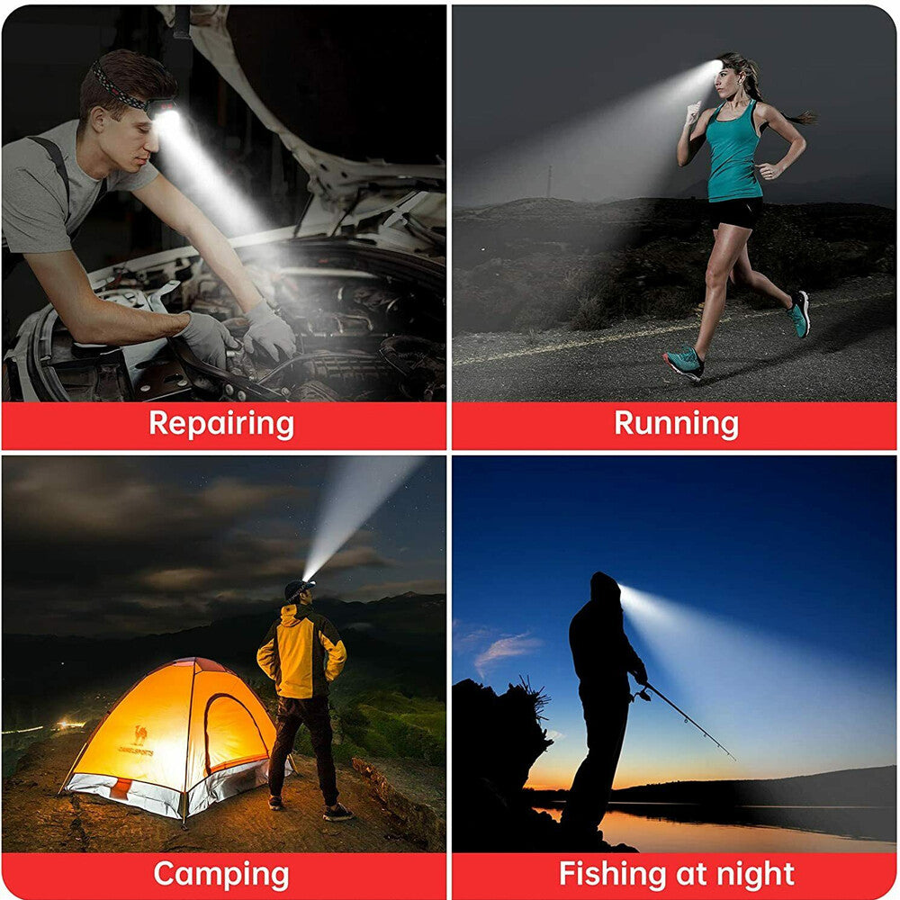Rechargeable COB LED Headlamp Headlight with Sensor Waterproof Torch