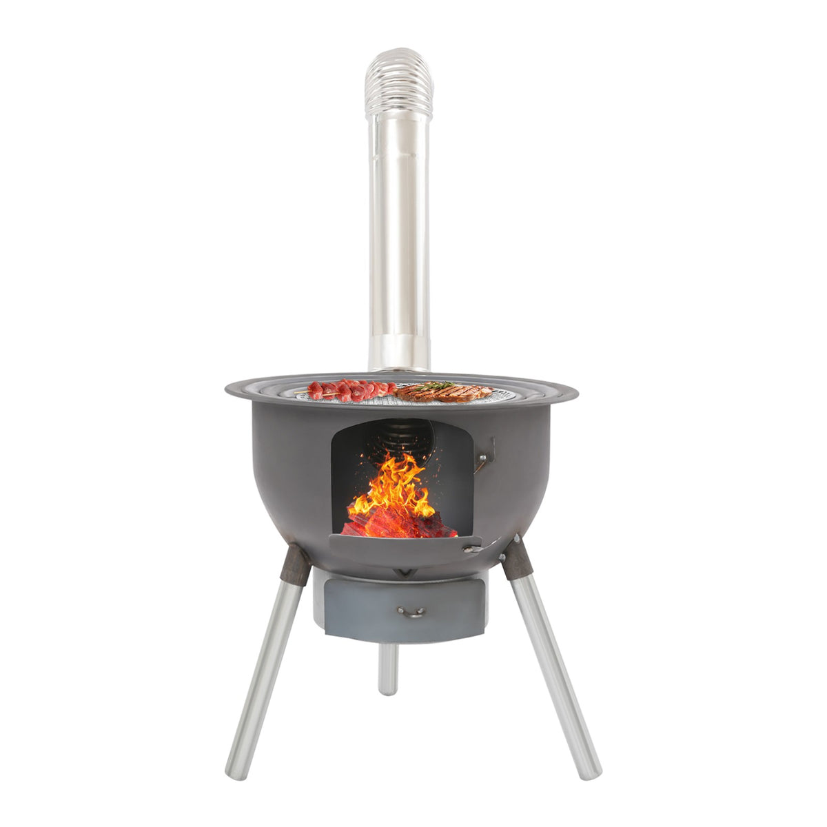 Portable Camping Wood Stove with Chimney & BBQ Grill - Durable Steel