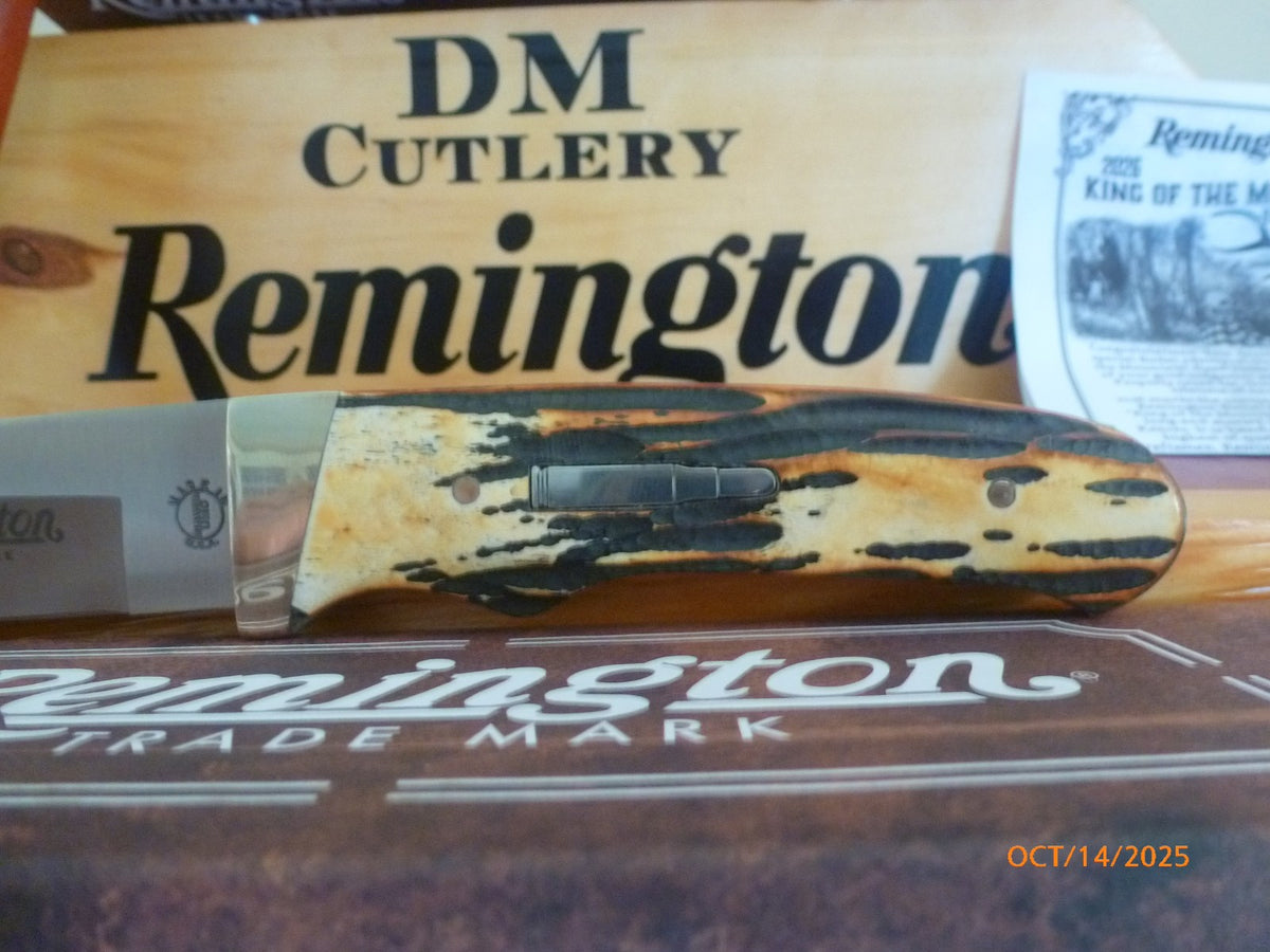 Remington Bullet Knife with Stag Bone Handle and Leather Sheath - Fixed Blade Collectible