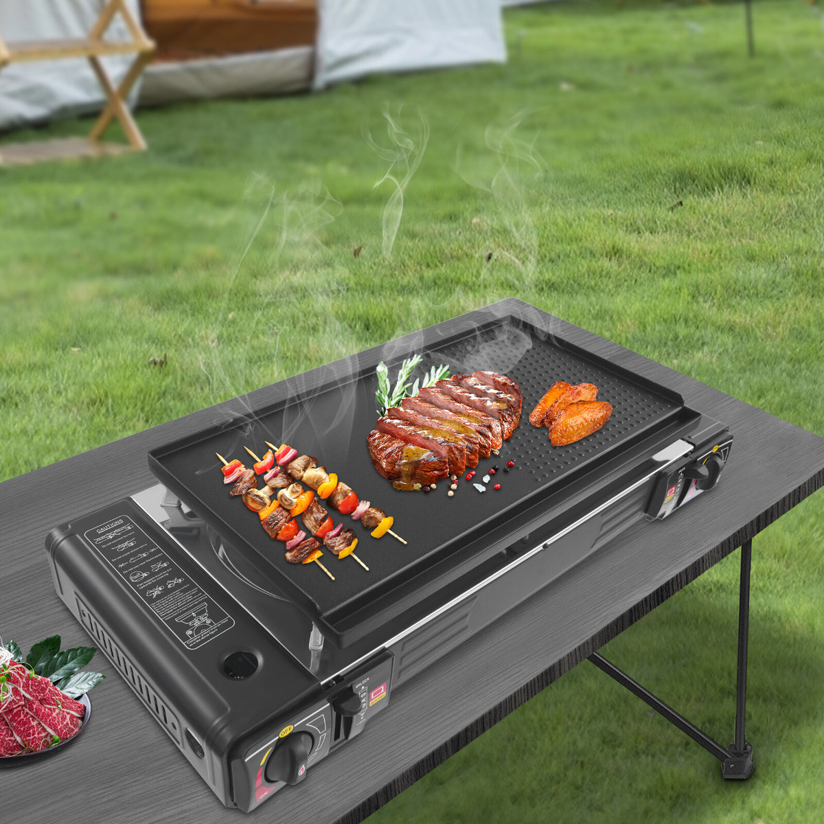 Portable Butane Camping Stove with Carrying Case - Dual Burner, 2100W