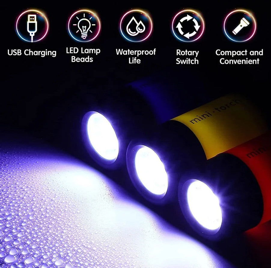 USB Rechargeable Mini LED Keychain Flashlight Waterproof Outdoor Torch