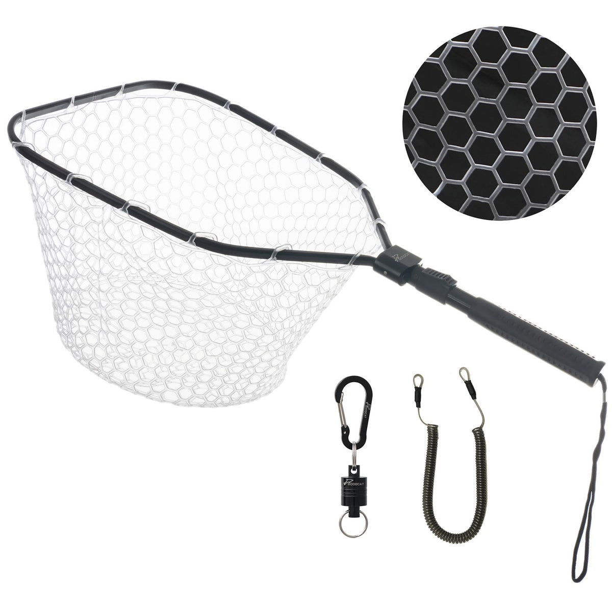 Fly Fishing Landing Net with Rubber Mesh & Magnetic Release - Bass & Trout