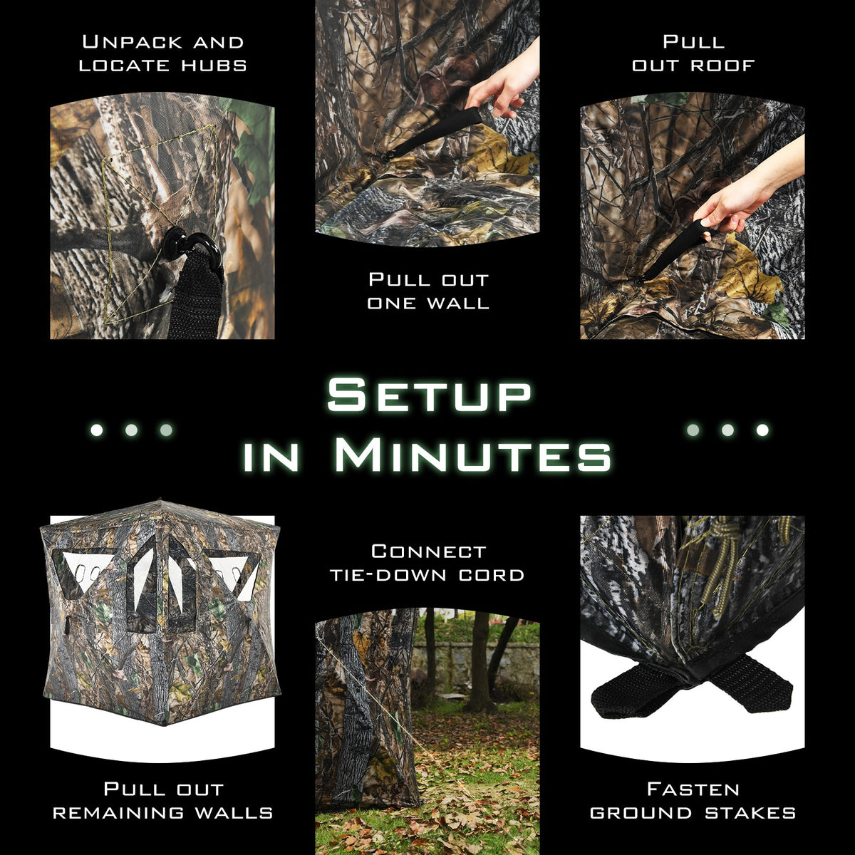 Portable Hunting Blind Pop-Up Ground Tent with Gun Ports and Carrying Bag