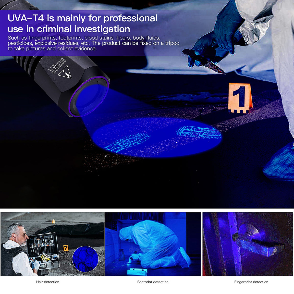 UV Blacklight Flashlight 365nm Rechargeable Pet Urine Detector